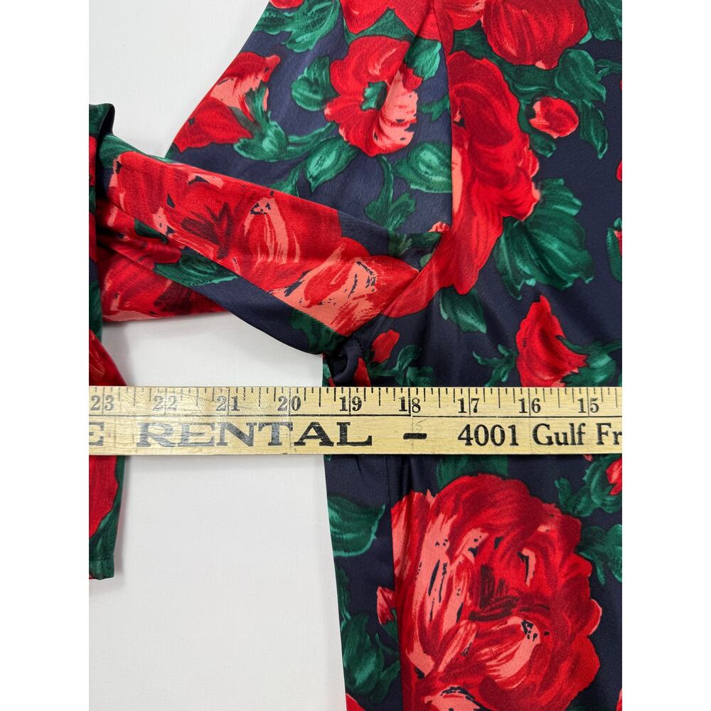 Vintage Carlisle 100% silk Floral print Sz 10 Blouse Red Roses long sleeve - Picture 10 of 11
